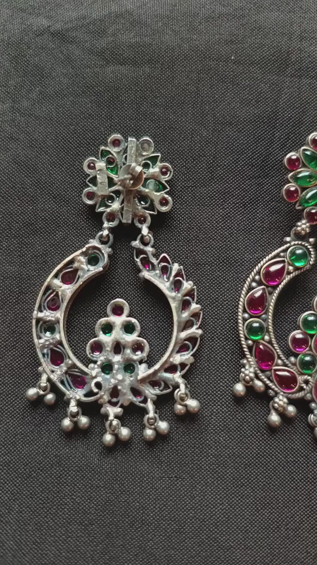 Ofra Handcrafted Oxidised Pure Silver Earrings With Multicolor Kempstones
