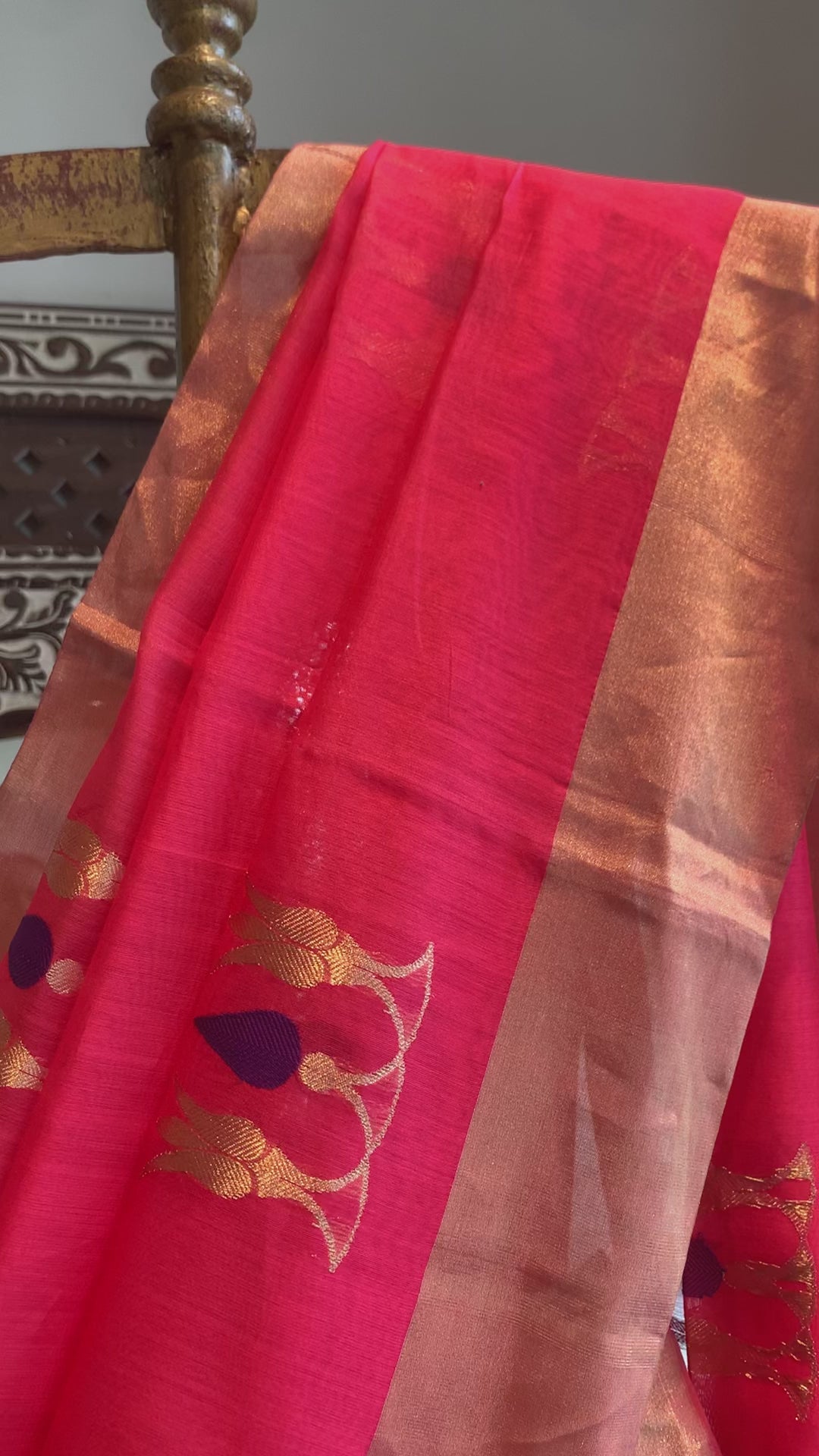 Tomato Red Handloom Tilak Motif Cotton Silk Chanderi Saree