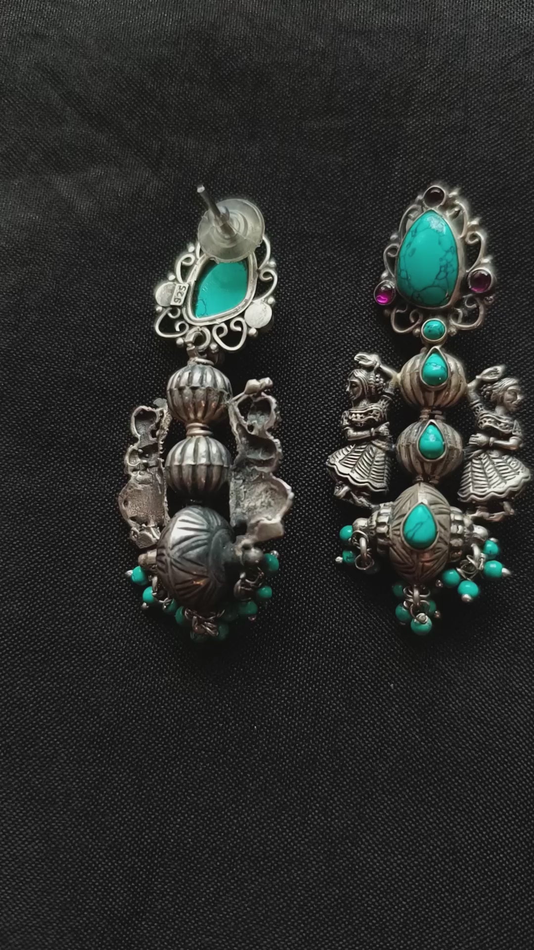 Ghizlan Handcrafted Oxidised Pure Silver Turquoise Earrings