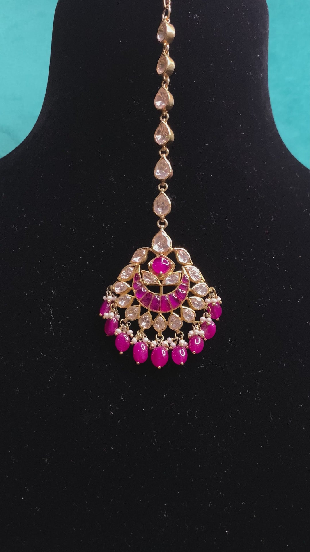 Rahifa Handcrafted Pure Silver Maangtika With Moissanite Polki And Ruby