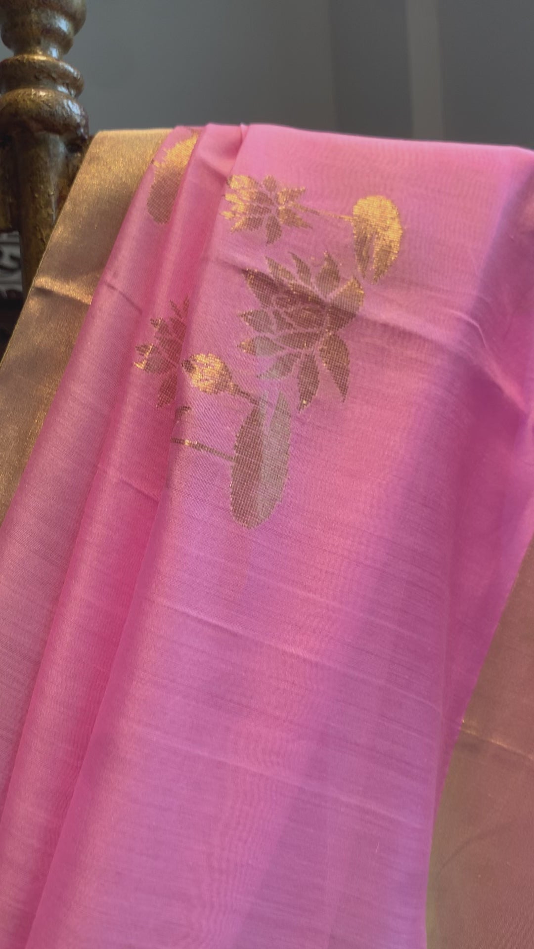 Dark Pink Handloom Lotus Motif Cotton Silk Chanderi Saree