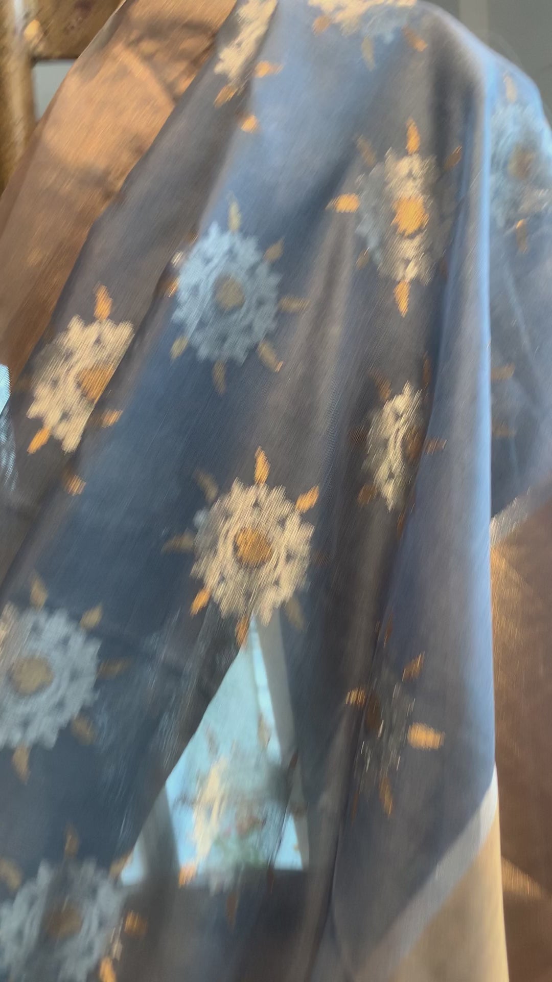 Lavender Grey Handloom Sunflower Motif Jaal Cotton Silk Chanderi Saree