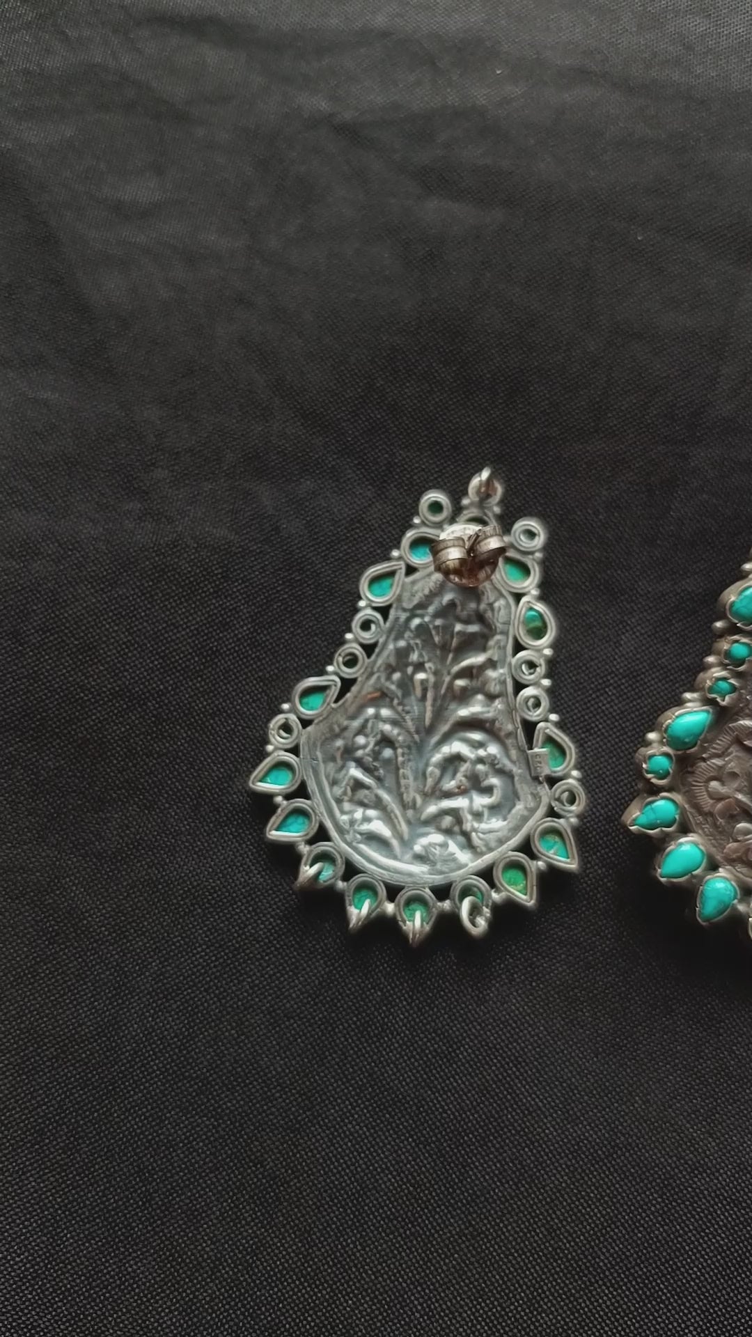 Aneira Handcrafted Oxidised Pure Silver Turquoise Earrings