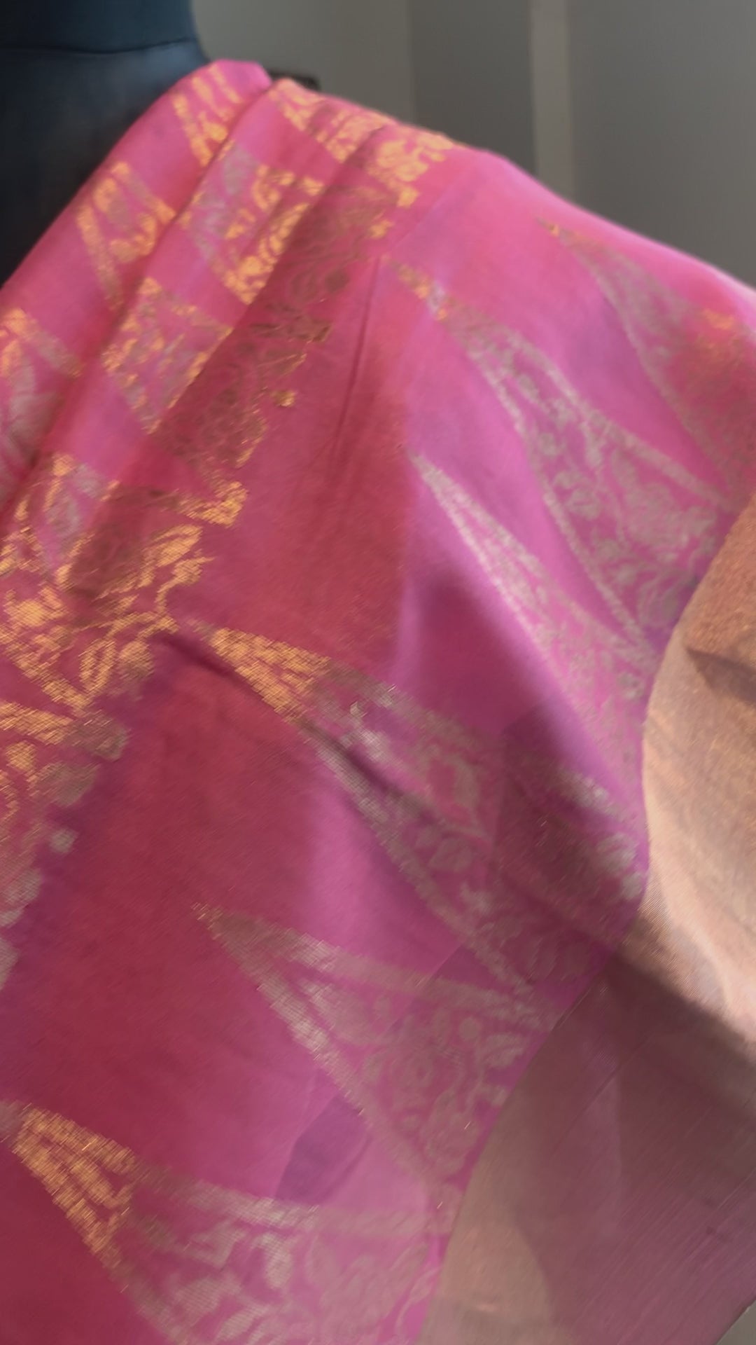 Pink Handloom Pyramid Motif Jaal Cotton Silk Chanderi Saree