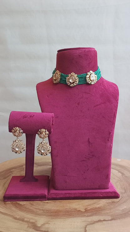 Pari Handcrafted Pure Silver Necklace Set With Semi Precious Stones