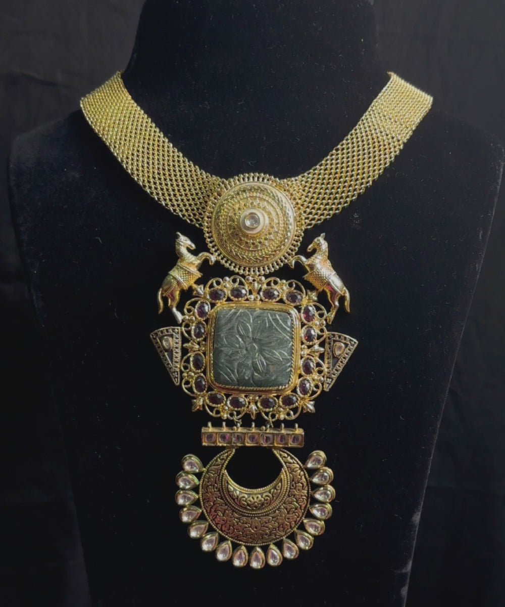 Netra Handcrafted Necklace With Green Stones And Horse Motifs