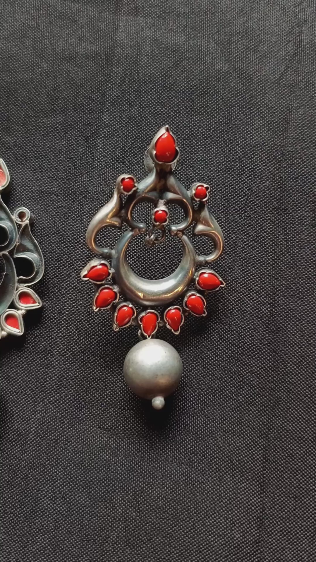 Shorya Handcrafted Coral Oxidised Pure Silver Earrings