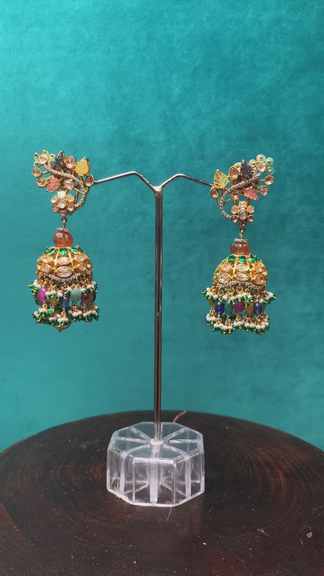 Tredha Handcrafted Pure Silver Jhumka With Emeralds