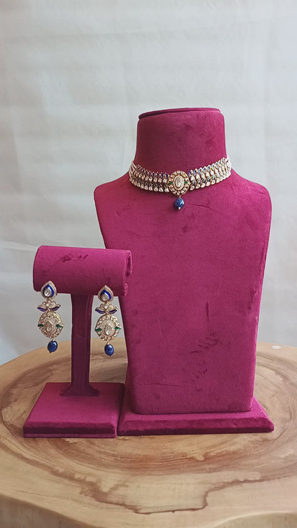 Nilofer Handcrafted Pure Silver Necklace Set With Semi Precious Stones
