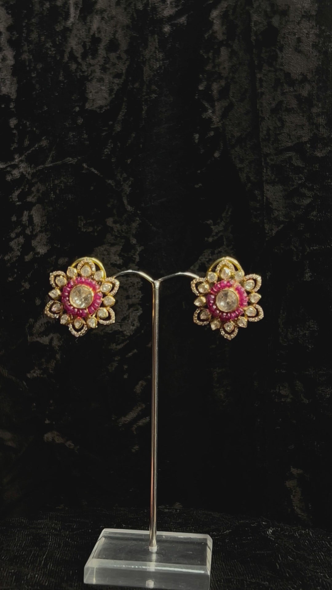 Simran Handcrafted Pure Silver Moissanite Polki Studs With Ruby