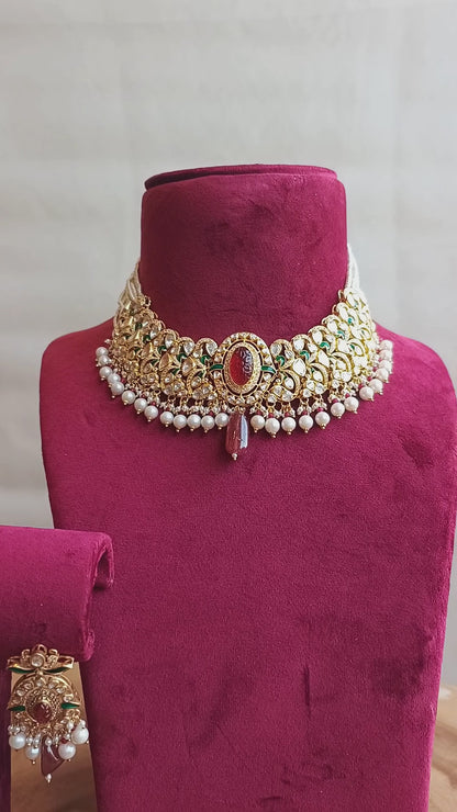 Amara Handcrafted Pure Silver Collar Necklace Set With Semi Precious Stones
