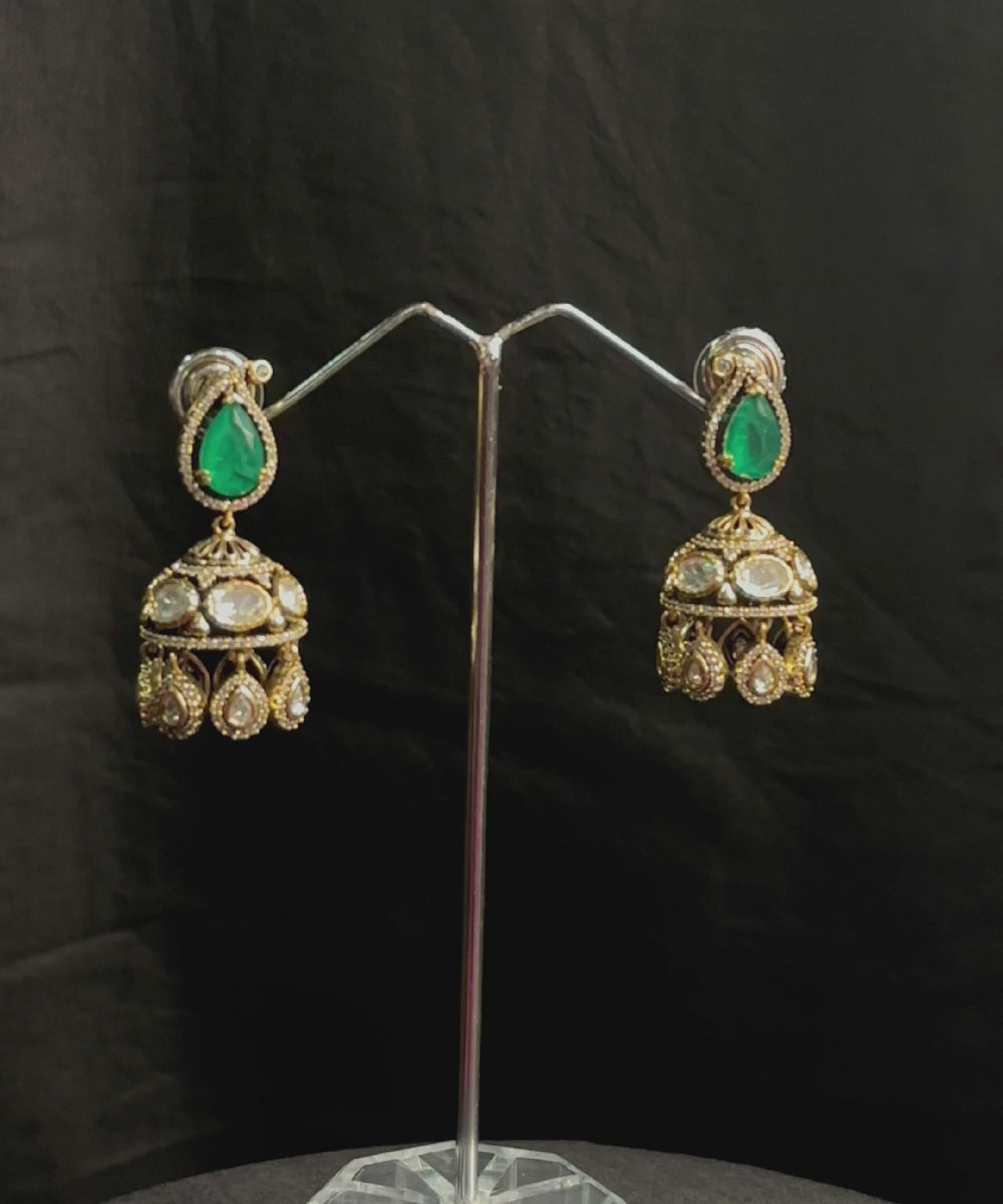 Bhavani Handcrafted Earrings With Green Semi Precious Stones