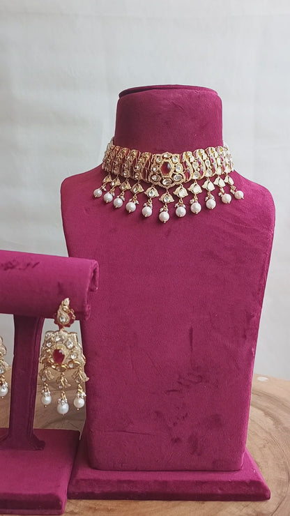 Roya Handcrafted Pure Silver Choker Necklace Set With Semi Precious Stones