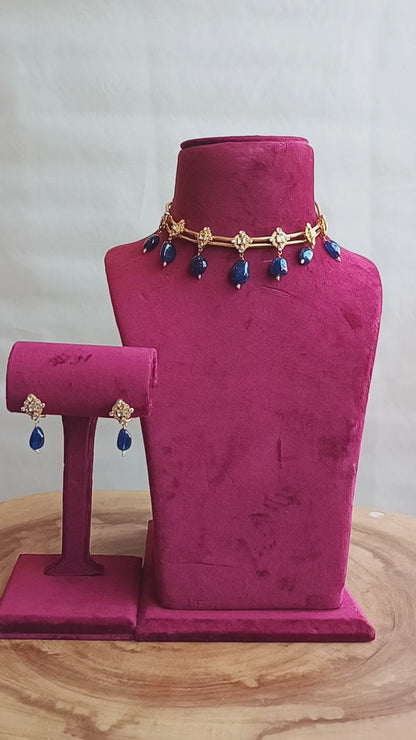 Zarrin Handcrafted Pure Silver Necklace Set With Semi Precious Stones