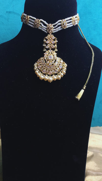 Paakhi Handcrafted Pure Silver Matha Patti With Moissanite Polki And Pearls
