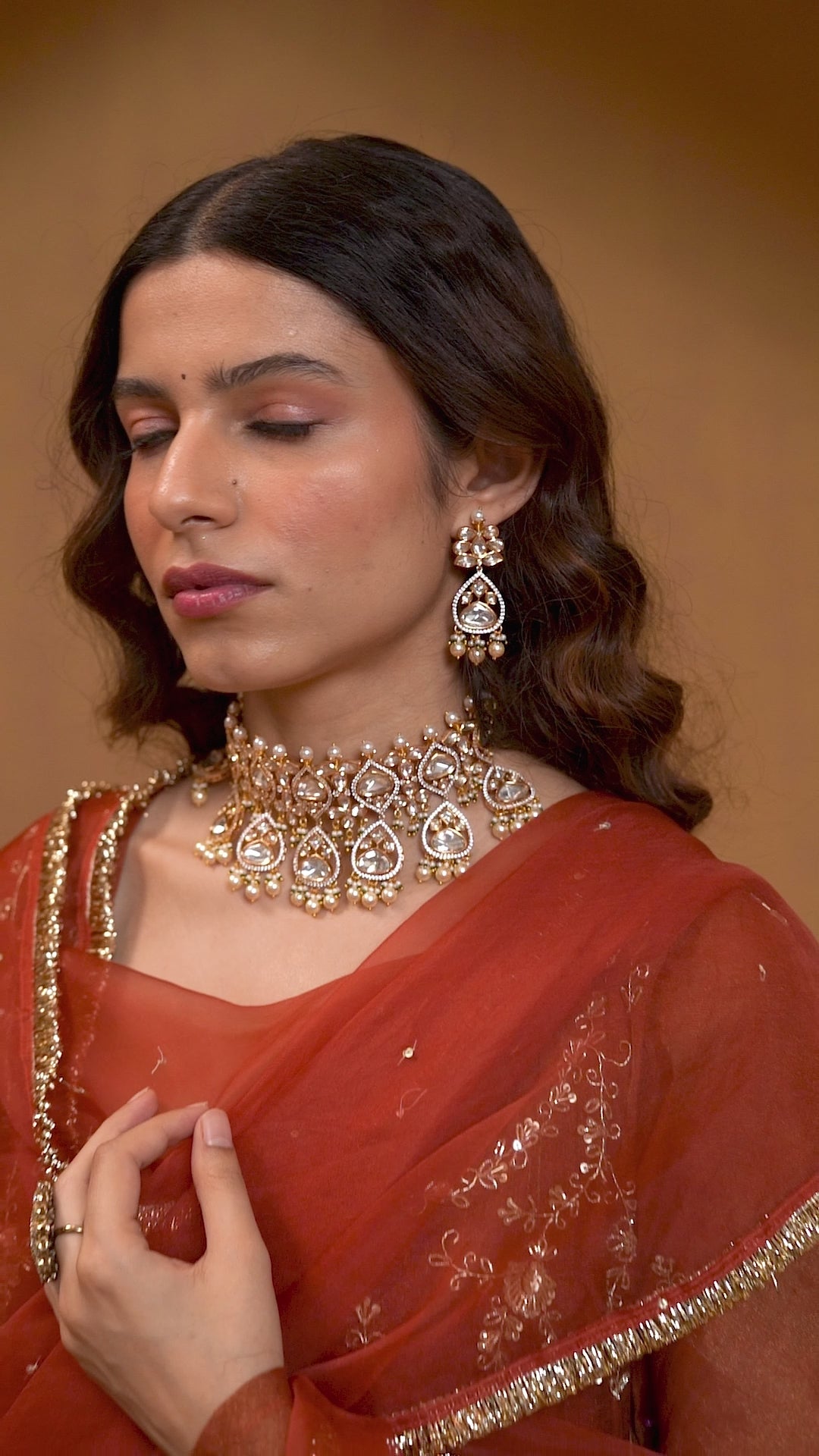 Rust Orange Hand Embroidered Cotton Tissue Anarkali Kurta With Sharara And Organza Dupatta