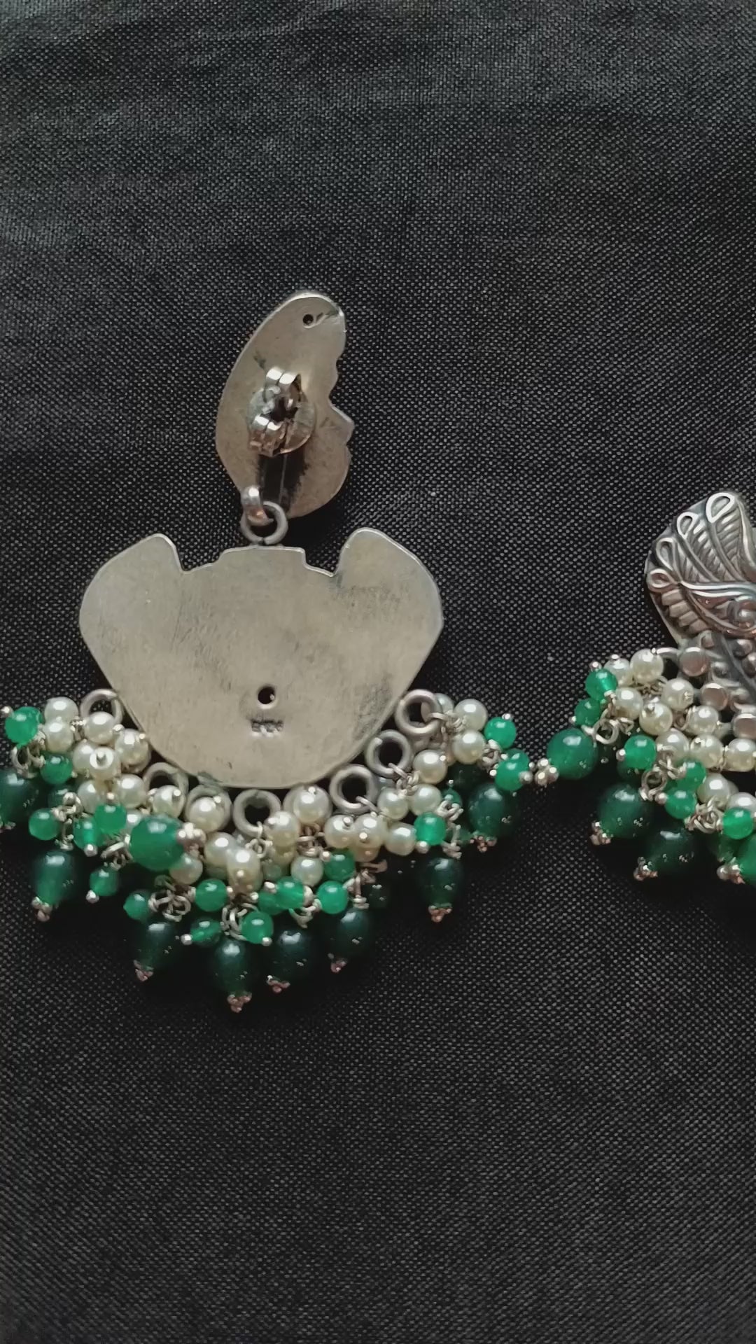 Jwala Handcrafted Oxidised Pure Silver Peacock Chandbali With Fresh Water Pearls