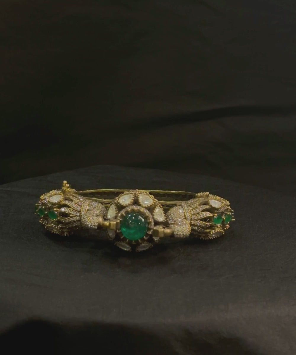 Arunima Handcrafted Bangle With Peacock Motifs And Semi Precious Stones