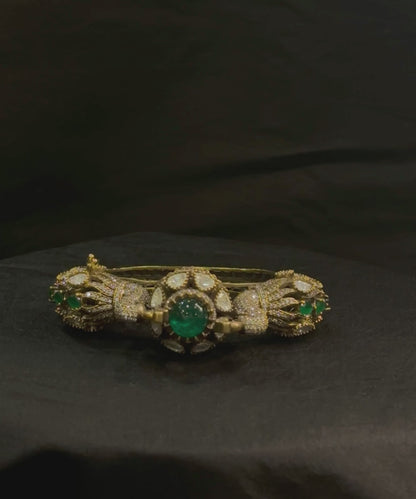 Arunima Handcrafted Bangle With Peacock Motifs And Semi Precious Stones