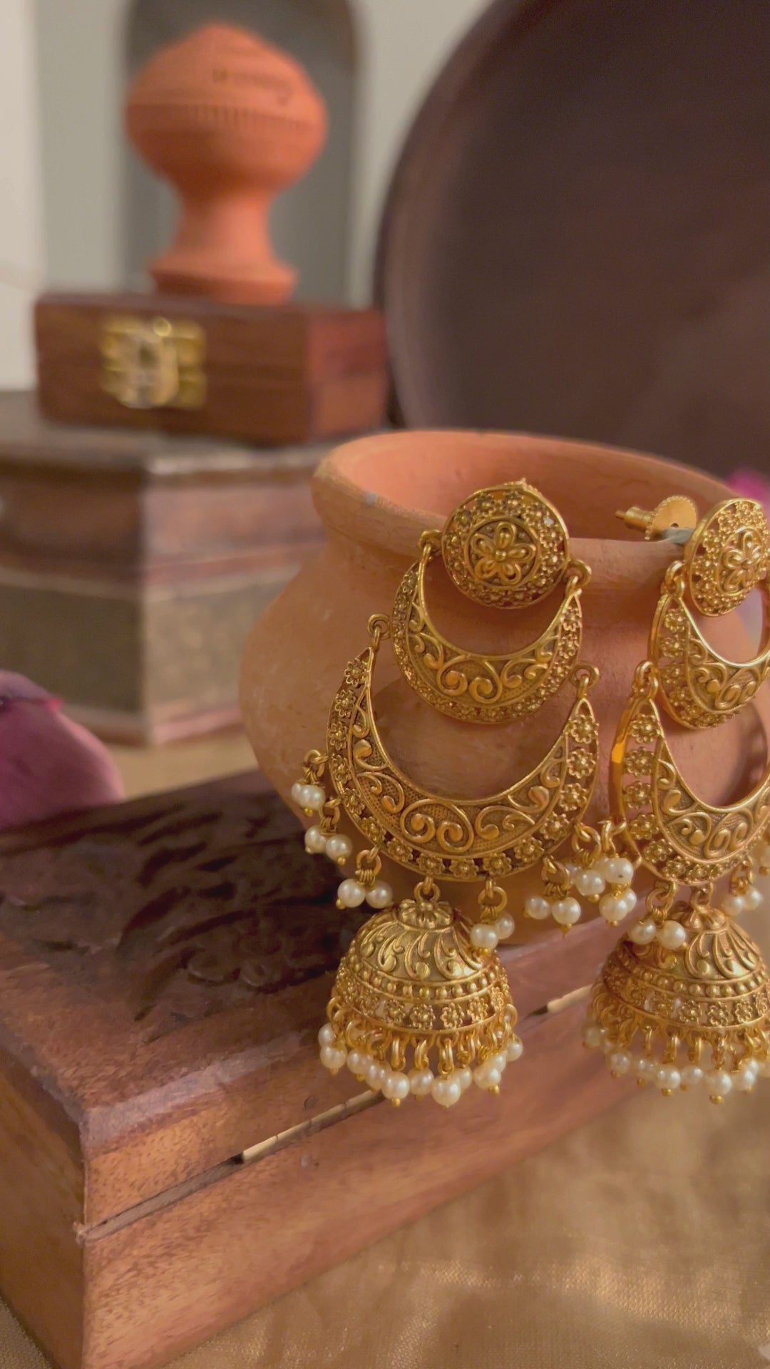 Meabh Handcrafted Chandbali Earrings With Pearls