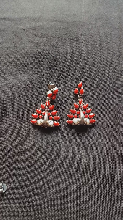 Faraza Handcrafted Coral Oxidised Pure Silver Earrings