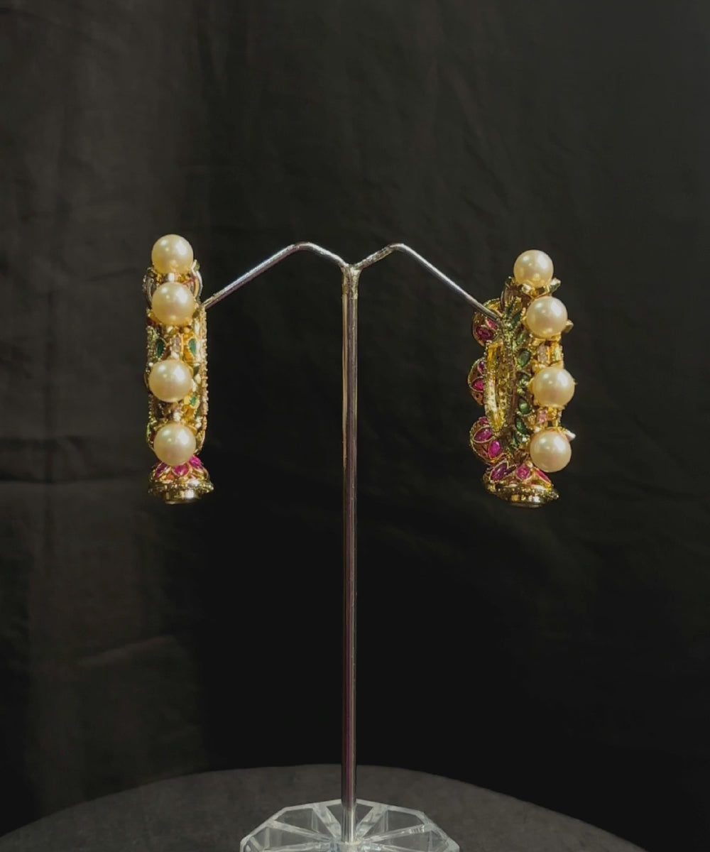 Chameli Handcrafted Earrings With Semi Precious Stones And Pearls