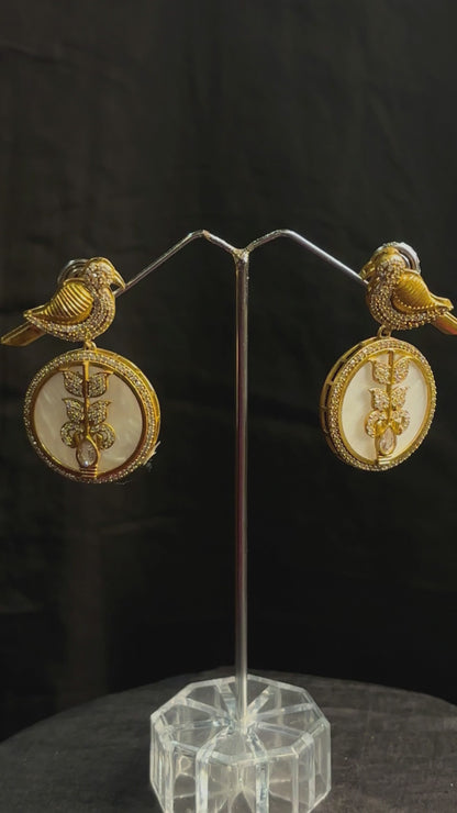 Ganga Handcrafted Earrings With Semi Precious Stone With Bird Motif