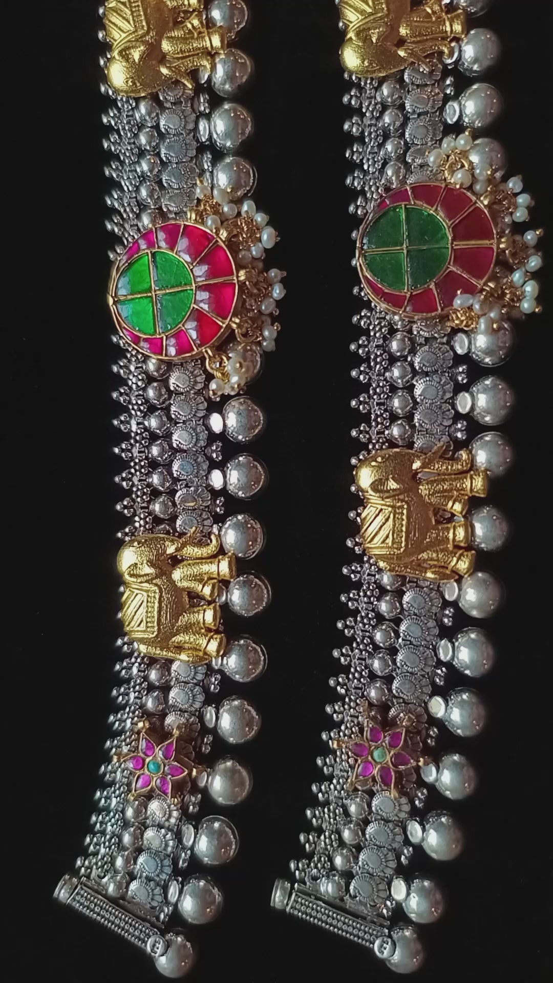 Zaiyaan Handcrafted Oxidised Pure Silver Anklets With Elephant And Floral Motifs