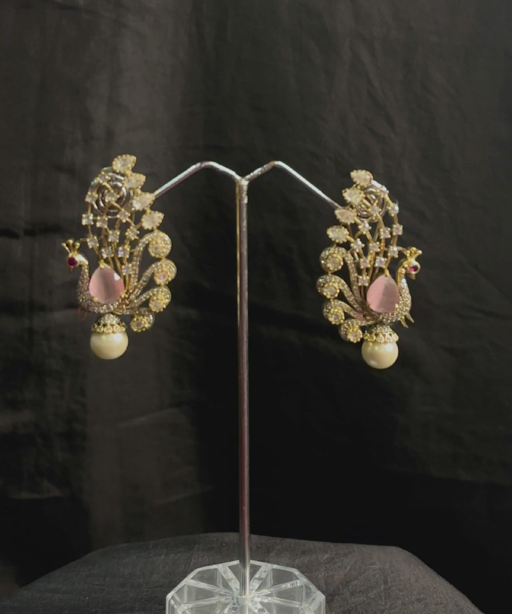 Anita Handcrafted Earrings With Semi Precious Stone And Peacock Motif