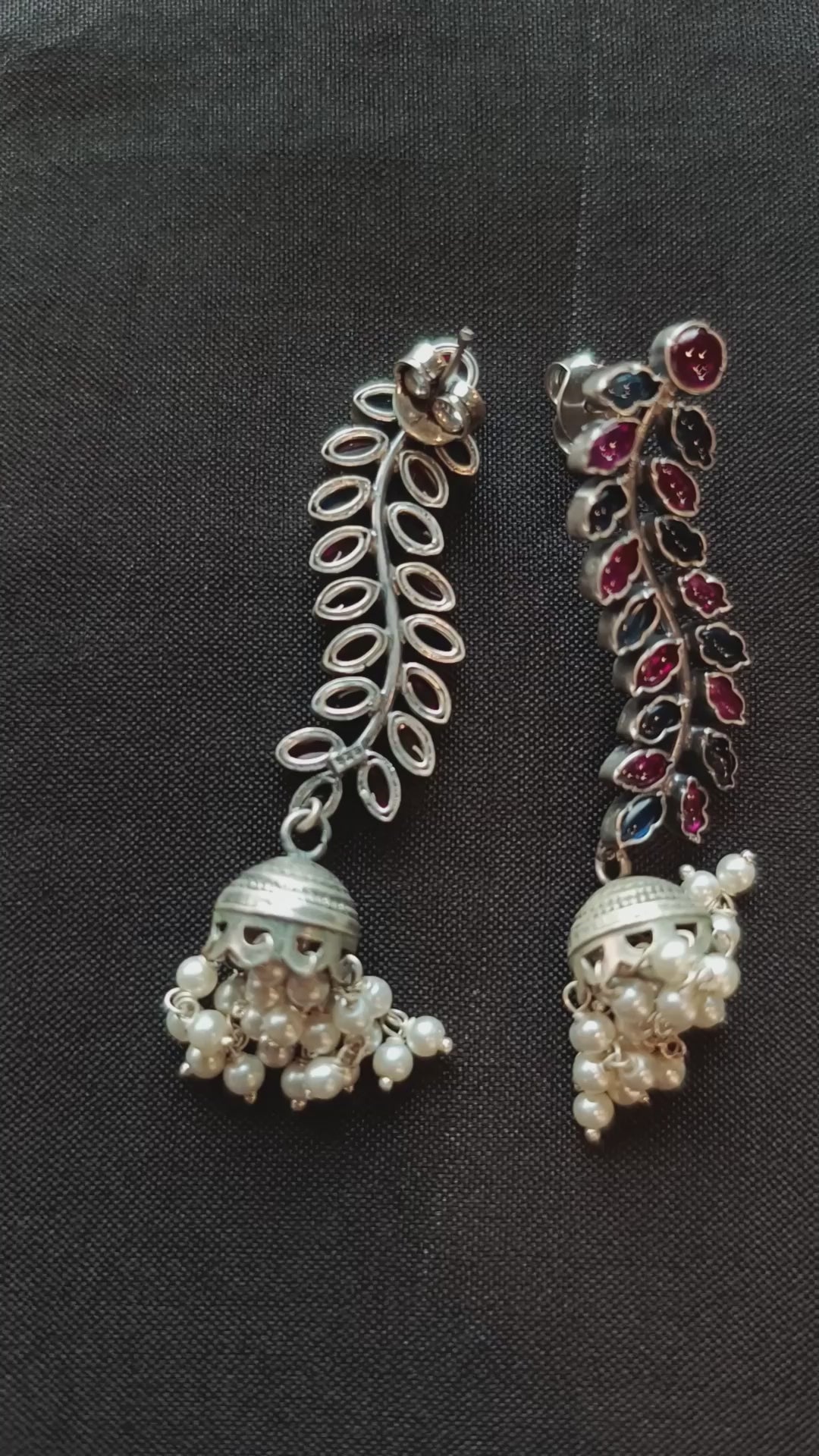 Minha Handcrafted Oxidised Pure Silver Earrings With Pearl Tassels