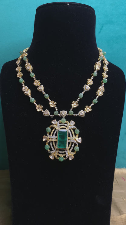 Aatiq Handcrafted Pure Silver Necklace Set With Emeralds