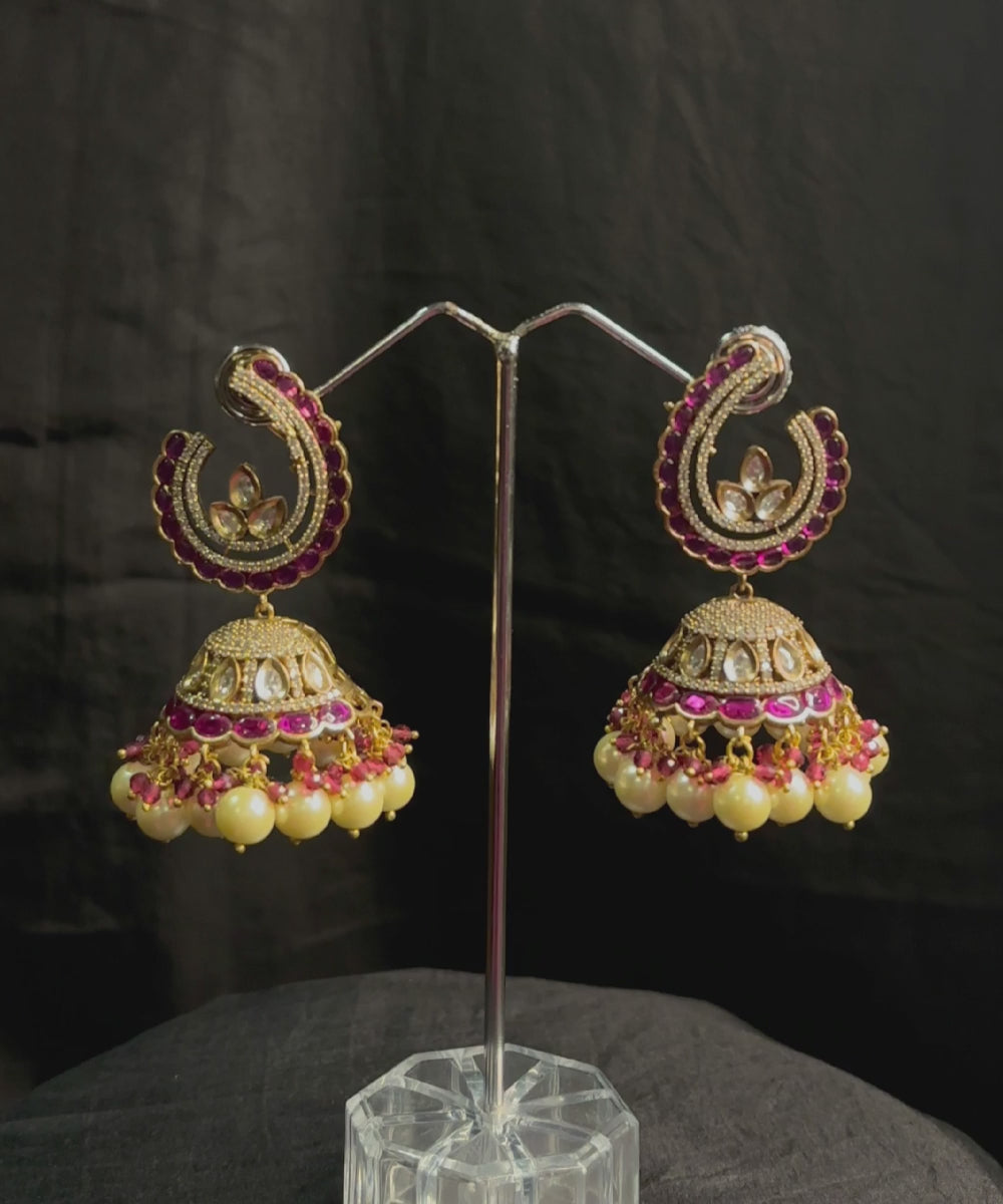 Bhanumati Handcrafted Jhumka With Red Semi Precious Stones