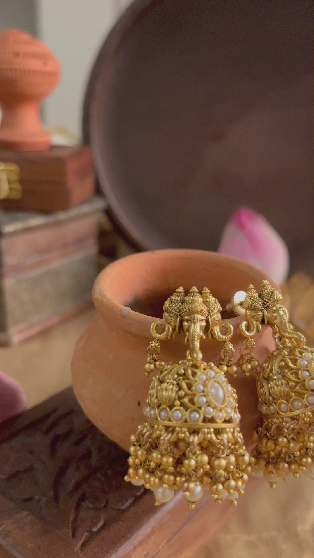 Dinis Handcrafted Jhumka With Pearls And Ganesha Motifs