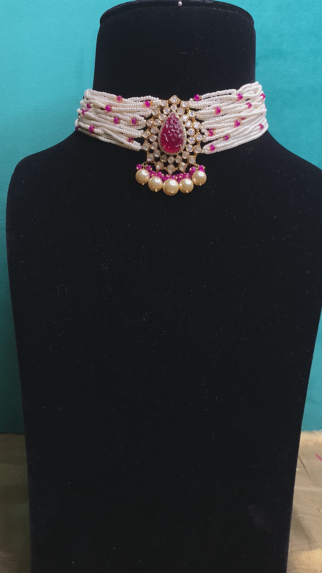 Alvia Handcrafted Pure Silver Necklace With Ruby And Pearls