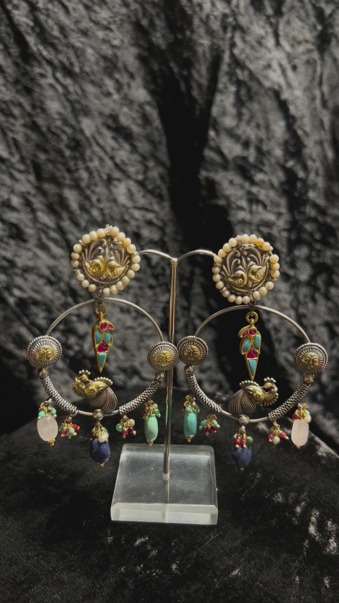 Noah_Handcrafted_Oxidised_Pure_Silver_Kundan_Earrings_With_Multicolor_Pearls_WeaverStory_04