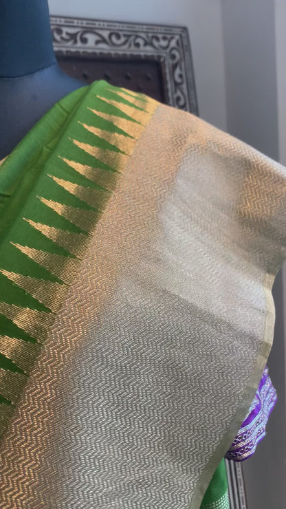 Olive Green Handloom Plain With Broad Border Cotton Silk Chanderi Saree