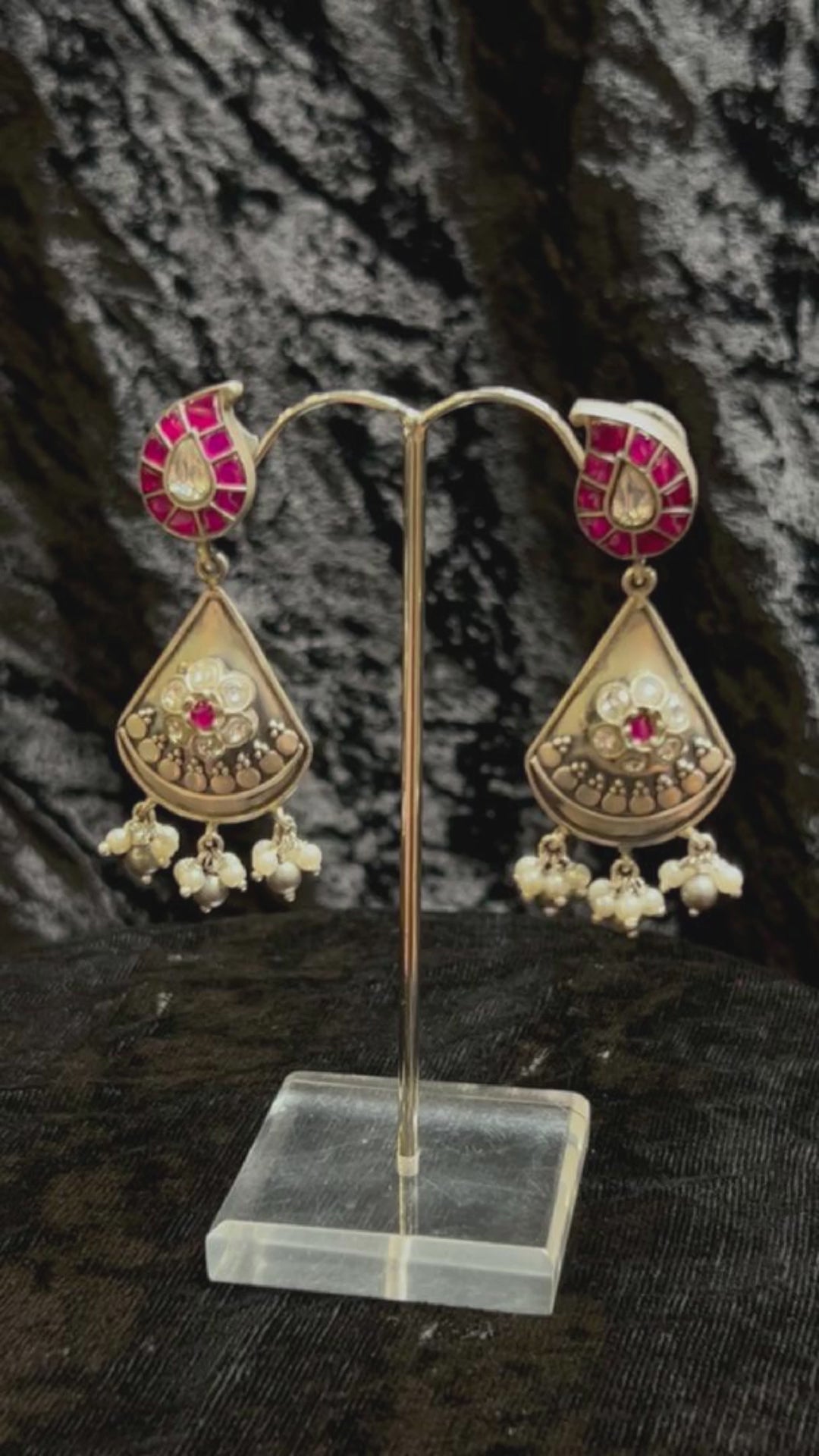 Chari_Handcrafted_Oxidised_Pure_Silver_Kundan_Earrings_With_Pearl_Hanging_WeaverStory_04