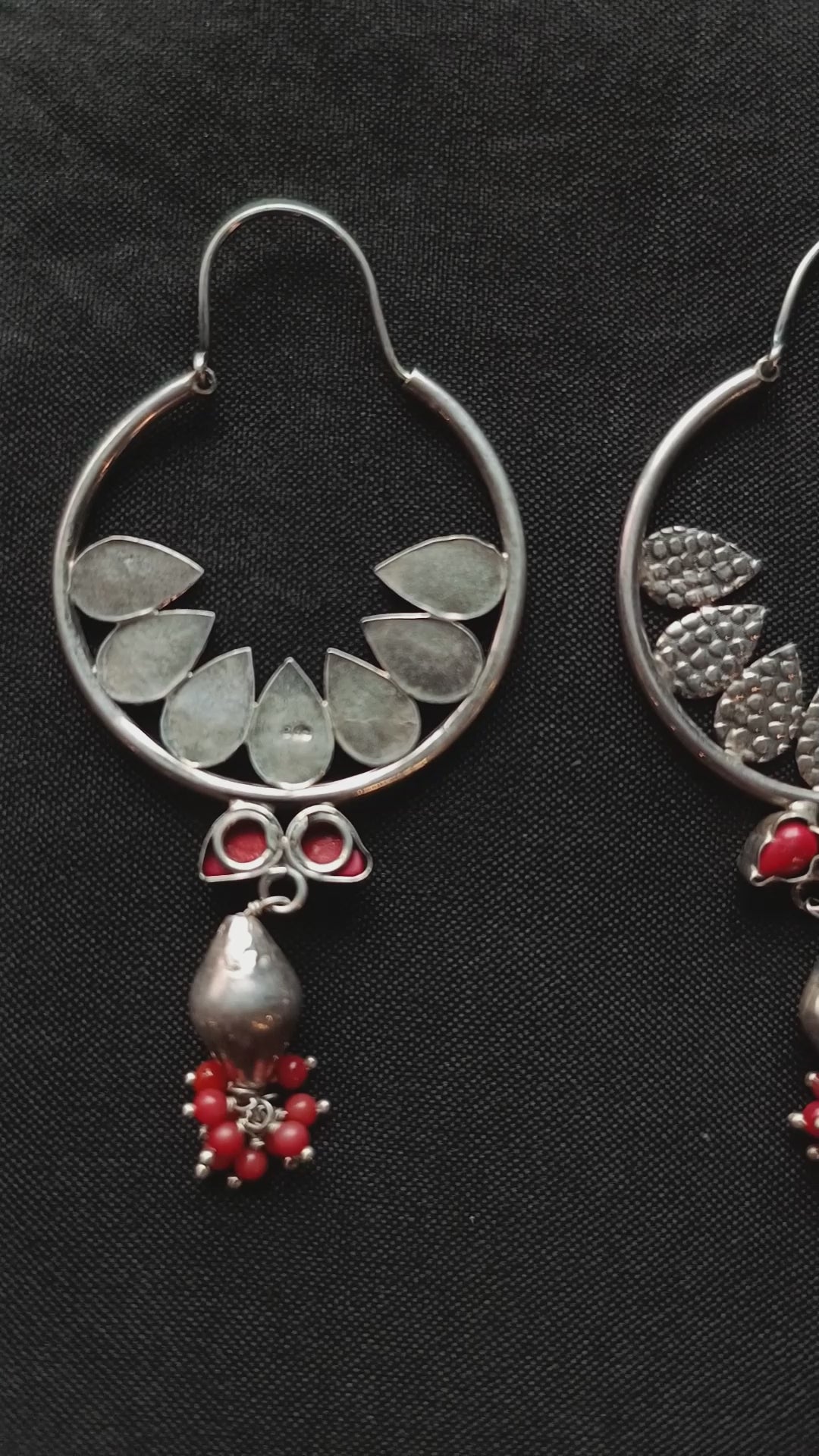 Eira Handcrafted Oxidised Pure Silver Coral Chandbali