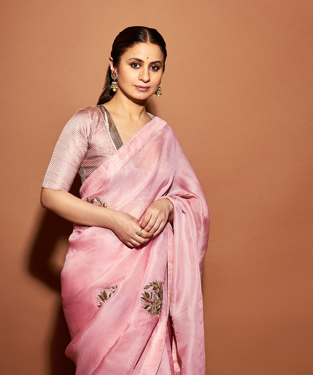 Rasika_Dugal_In_Blush_Pink_Handloom_Organza_Saree_With_Hand_Embroidered_Zardozi_Lotus_Motifs _WeaverStory05