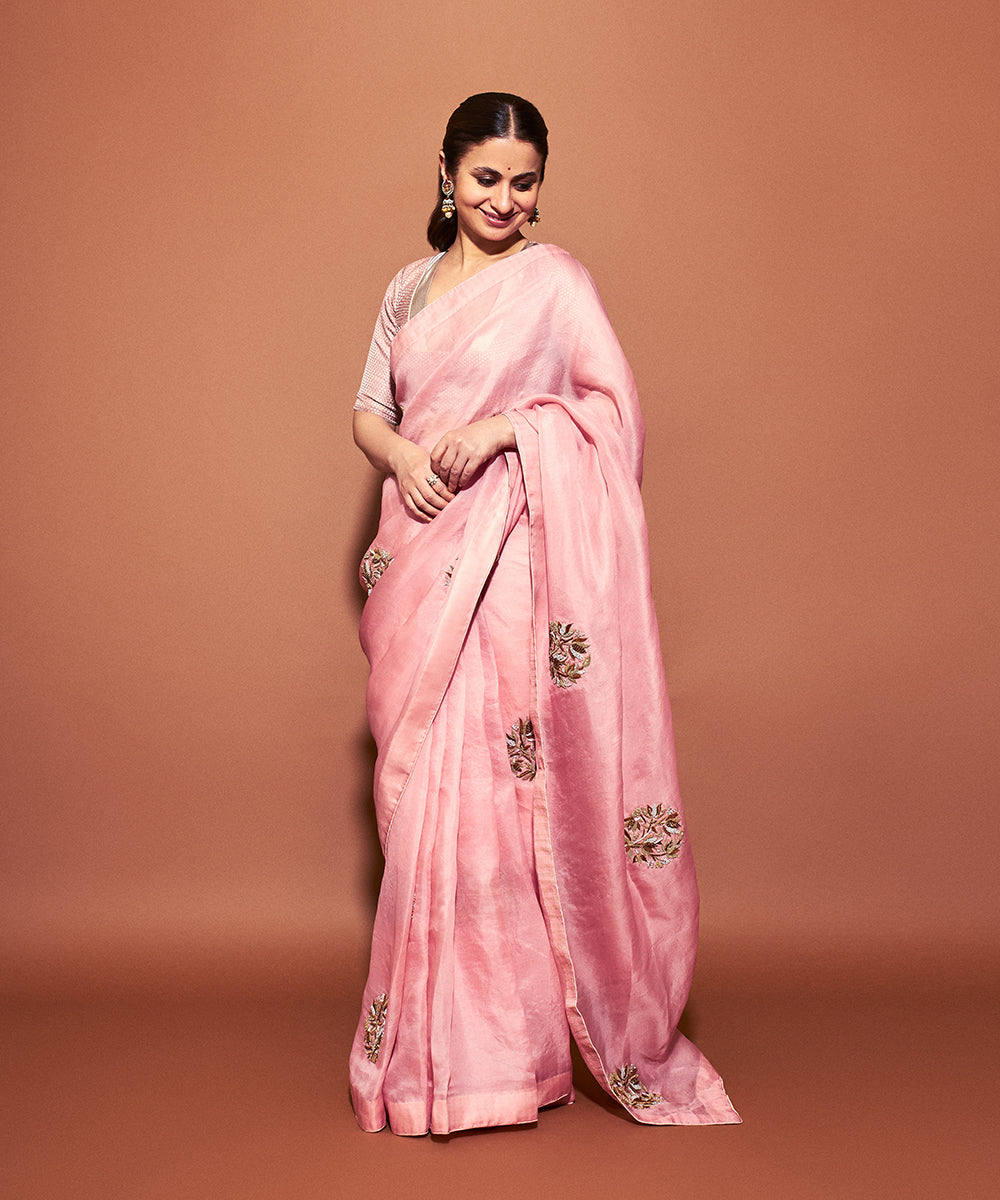 Rasika_Dugal_In_Blush_Pink_Handloom_Organza_Saree_With_Hand_Embroidered_Zardozi_Lotus_Motifs _WeaverStory02