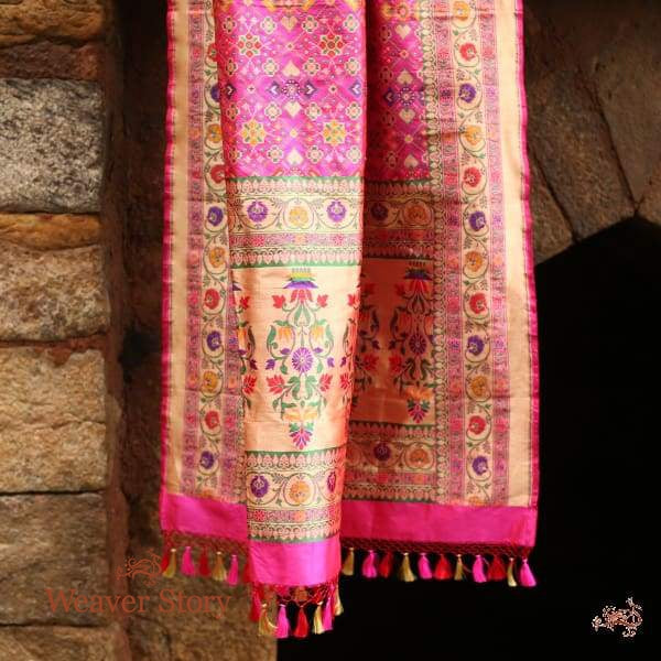 Handloom_Pink_Banarasi_Patola_dupatta_with_meenakari_WeaverStory_01