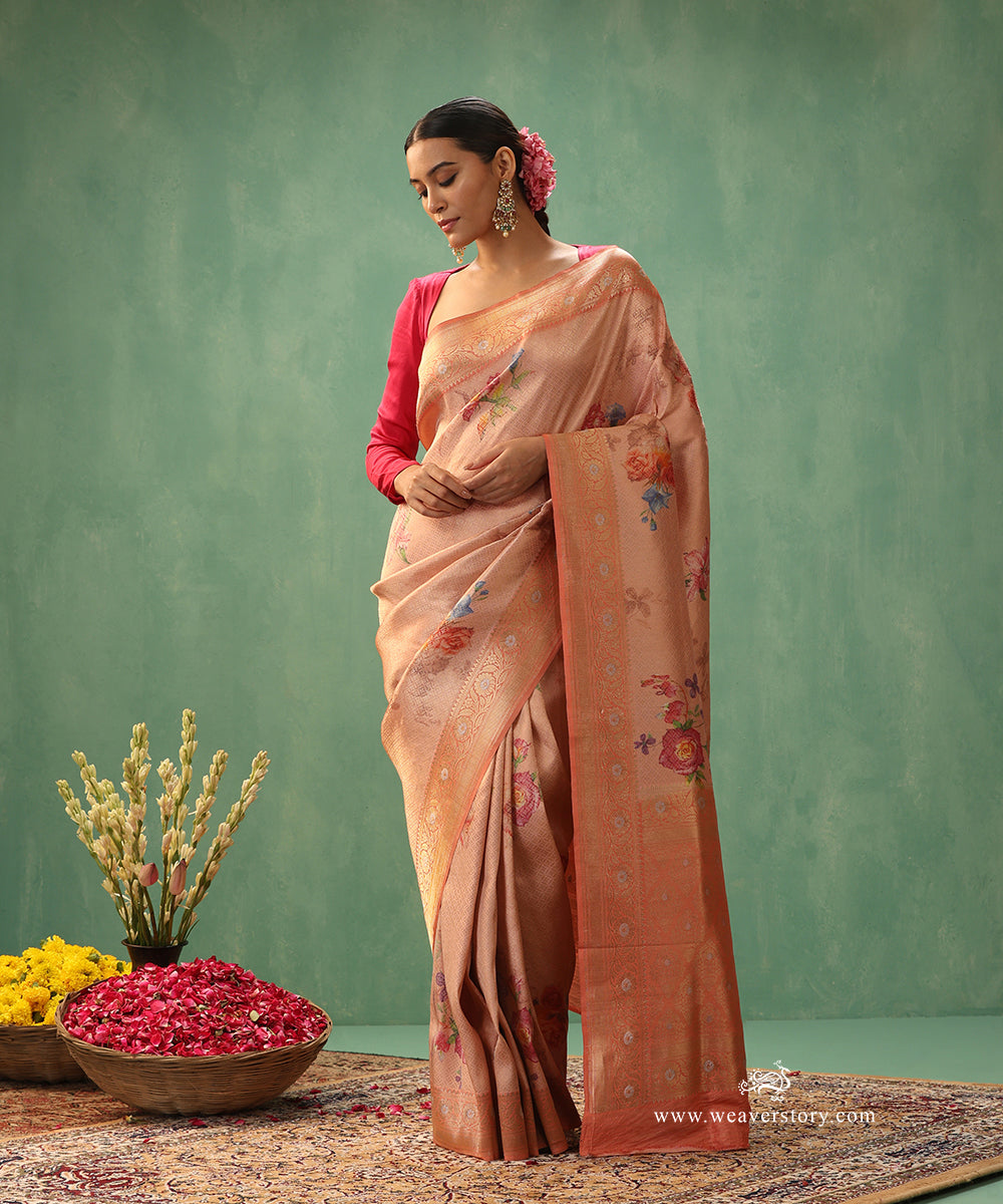 Handloom-Peach-Pure-Katan-Silk-Zari-Tanchoi-Banarasi-Saree-With-Floral-Digital-Print_WeaverStory_02