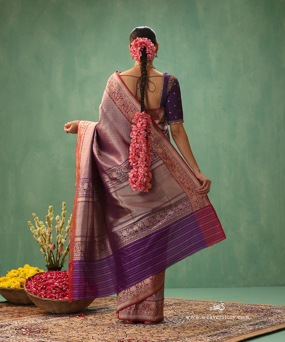 Purple-Handloom-Pure-Katan-Silk-Kimkhab-Banarasi-Saree-With-Pink-Border_WeaverStory_03