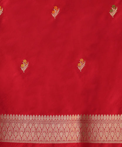 Handloom-Pink-And-Red-Shot-Colour-Pure-Katan-Silk-Kimkhab-Banarasi-Saree-With-Leaf-Border_WeaverStory_05