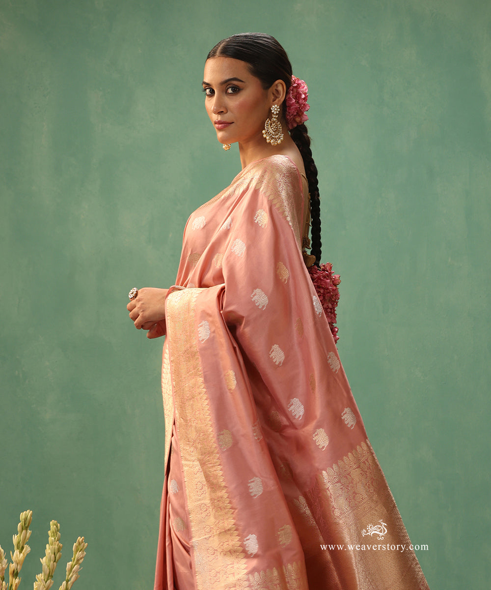 Handloom-Old-Rose-Pure-Katan-Silk-Shikargah-Banarasi-Saree-With-Gold-And-Silver-Elephant-Motifs_WeaverStory_01