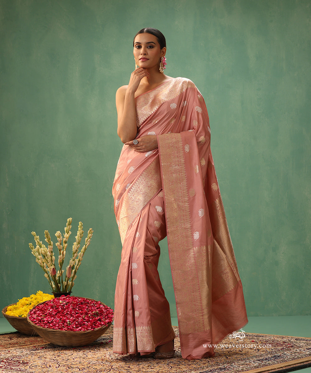 Handloom-Old-Rose-Pure-Katan-Silk-Shikargah-Banarasi-Saree-With-Gold-And-Silver-Elephant-Motifs_WeaverStory_02