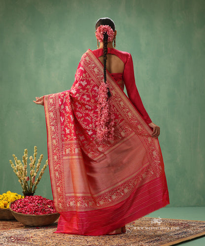 Handloom-Pink-Pure-Katan-Silk-Shikargah-Banarasi-Saree-With-Gold-And-Silver-Jaal_WeaverStory_03