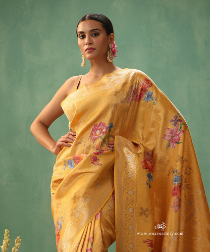 Mustard-Handloom-Pure-Katan-Silk-Kimkhab-Banarasi-Saree-With-Digital-Floral-Print_WeaverStory_01