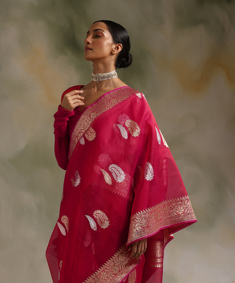 Ready-to-Wear Kalamkari Printed Kora Silk Saree – Glamwiz India