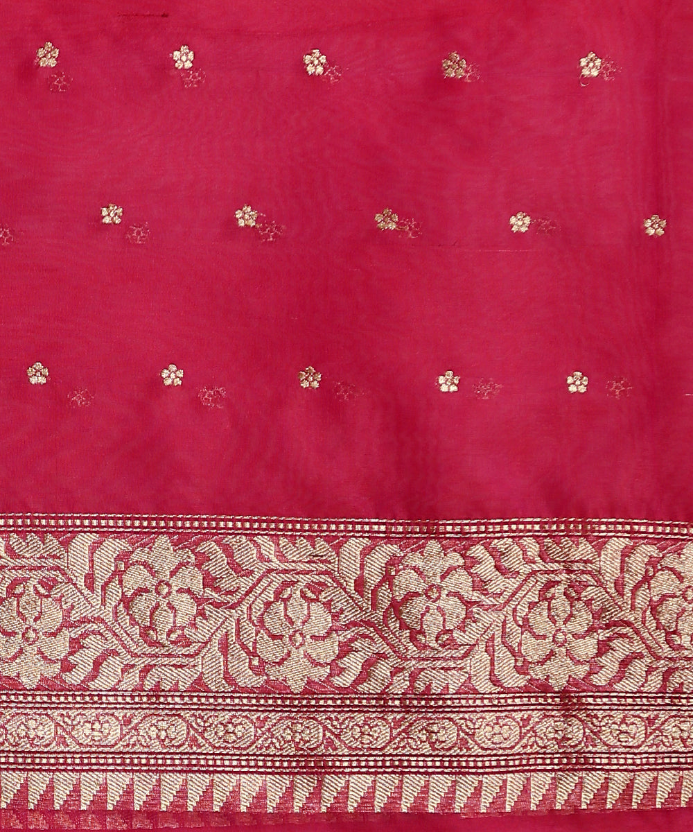 Fuchsia Pink Dual Tone Handloom Pure Kora Silk Banarasi Saree With Booti